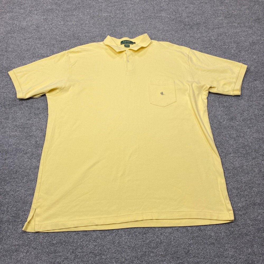 Lauren Ralph Lauren Polo Shirt Mens XL Yellow Cotton Pocket Short Sleeve Classic
